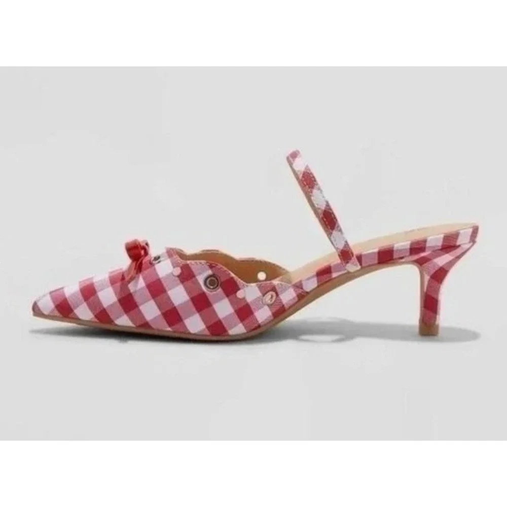 Wild Fable Lysandra Gingham Eyelet Kitten Heels Checkered Bow Pumps 7.5 - Picture 2 of 3